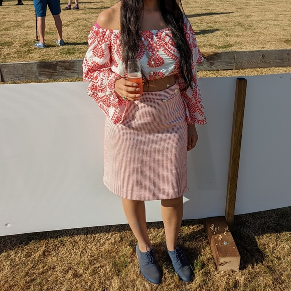 Midi HALOGEN TWEED Skirt Red and White Size 6 - Picture 1 of 4